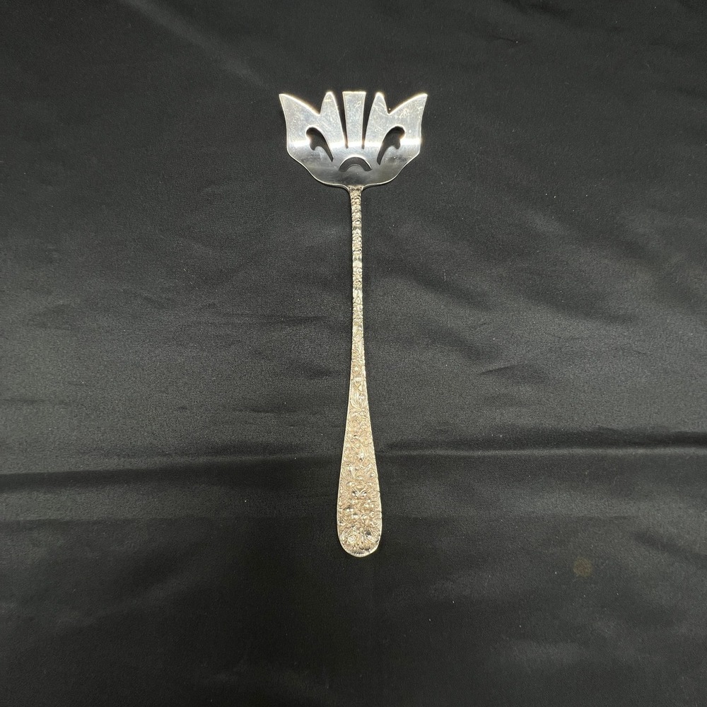 Stieff‎ Rose Sterling Silver Cold Meat Bacon Fork Repousse Floral 58g Server